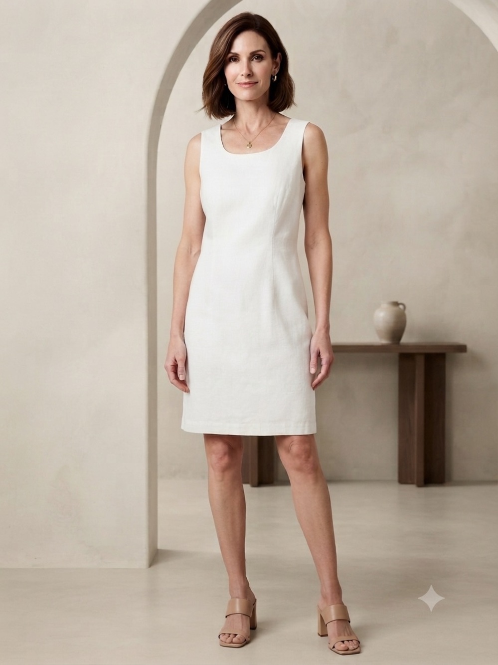 Sag Harbor White Linen Cotton blend Sleeveless Sheath Dress 6